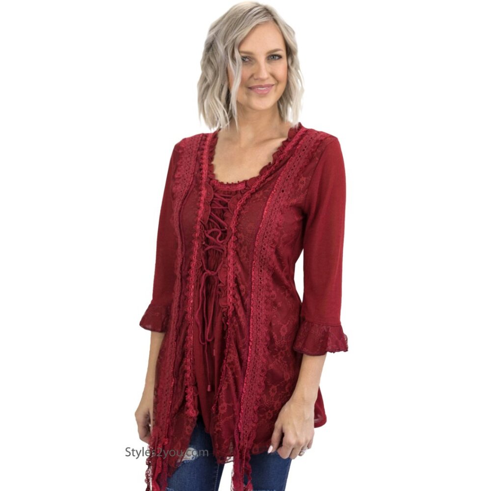 NWT PRETTY ANGEL VICTORIAN SLIMMING TUNIC RENAISSANCE bohemian hippie red M-3XL